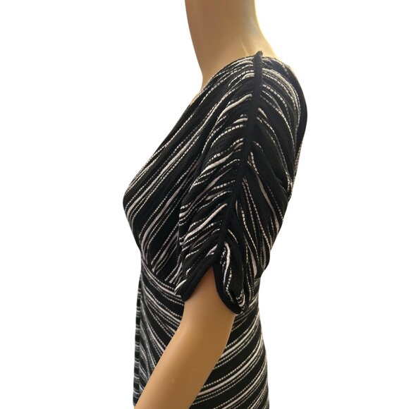 (5 for $25) Max Studio V-Neck Striped Short Sleeve Dress in Black/White Small - Picture 7 of 7